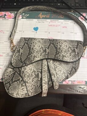 Dior inspired Snake-Print Saddle Bag - Gray